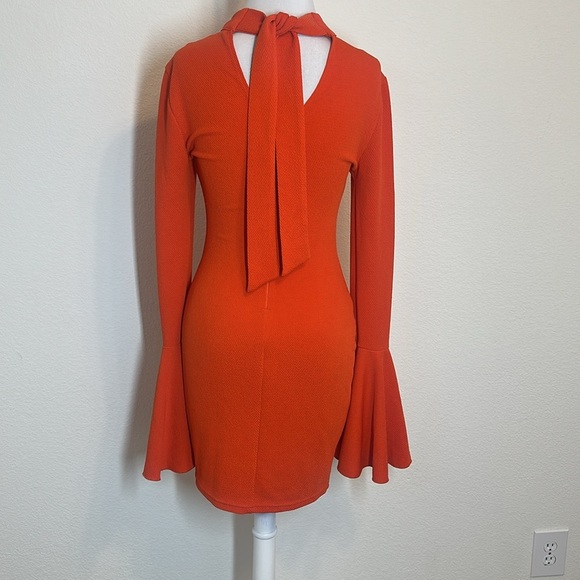 AX Paris Vibrant Orange Bell Sleeve Mini Dress Size 8 - Picture 7 of 16